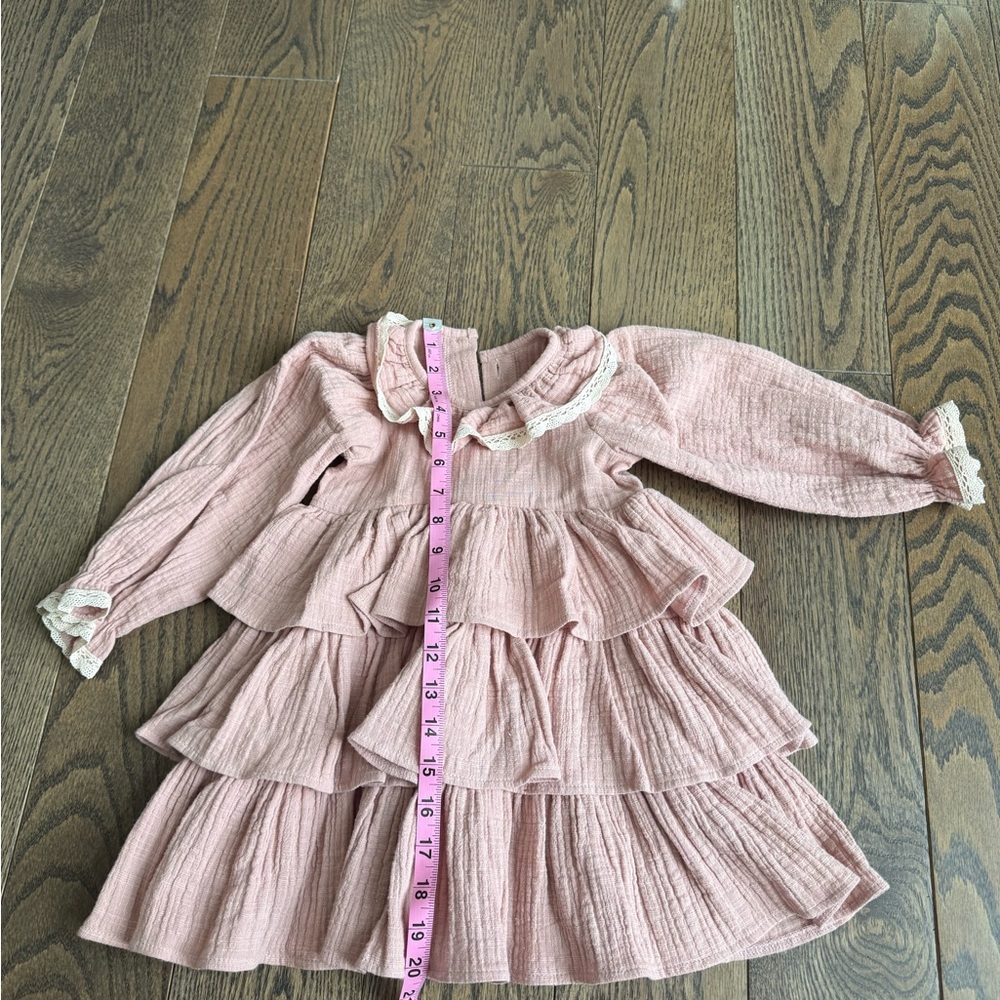 Pink Ruffled Kids Dress custom handmade in poland 100% organic cotton 2T 18-24 m